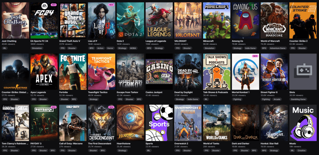 Twitch Browse Page