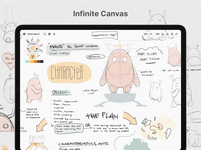 iOS concepts app visual infinite canvas character design